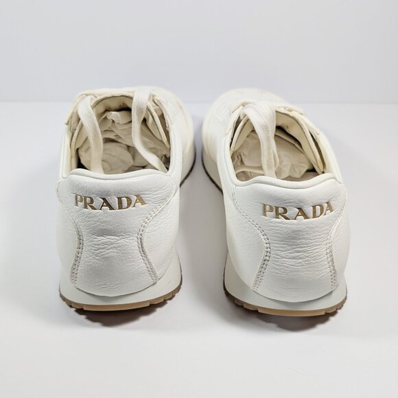 NIB Prada Leather Sneakers, Ivory, Retired Style: 1E410N-013-F0304 - Picture 7 of 12
